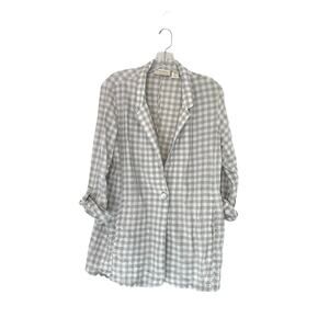 Cynthia Rowley Gray Plaid Gingham Linen Lagenlook Coastal Relaxed‎ Blazer Large